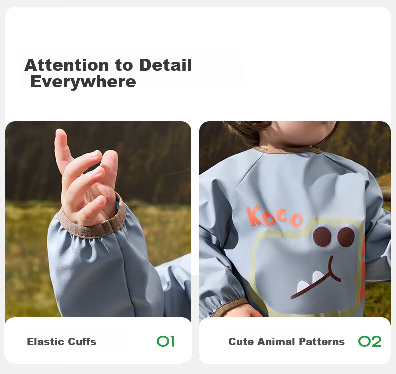 Kocotree KK Tree Kids Waterproof and Stain-Resistant Bib Baby Feeding Smock Three-Proof Apron 19