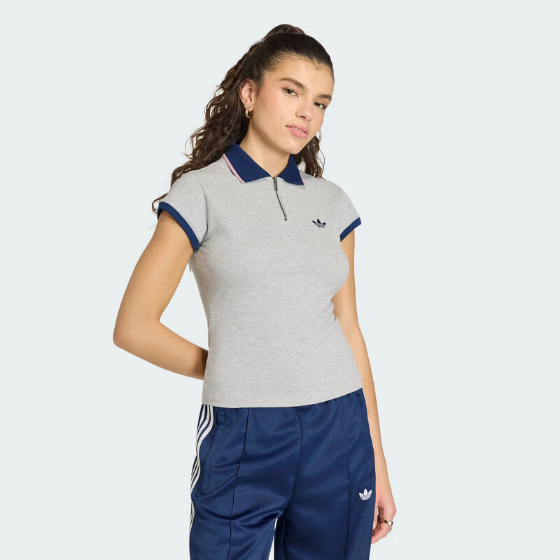 Adidas Originals Women's RIB POLO TEE Short Sleeve Polo KS7358 Light Grey S 2
