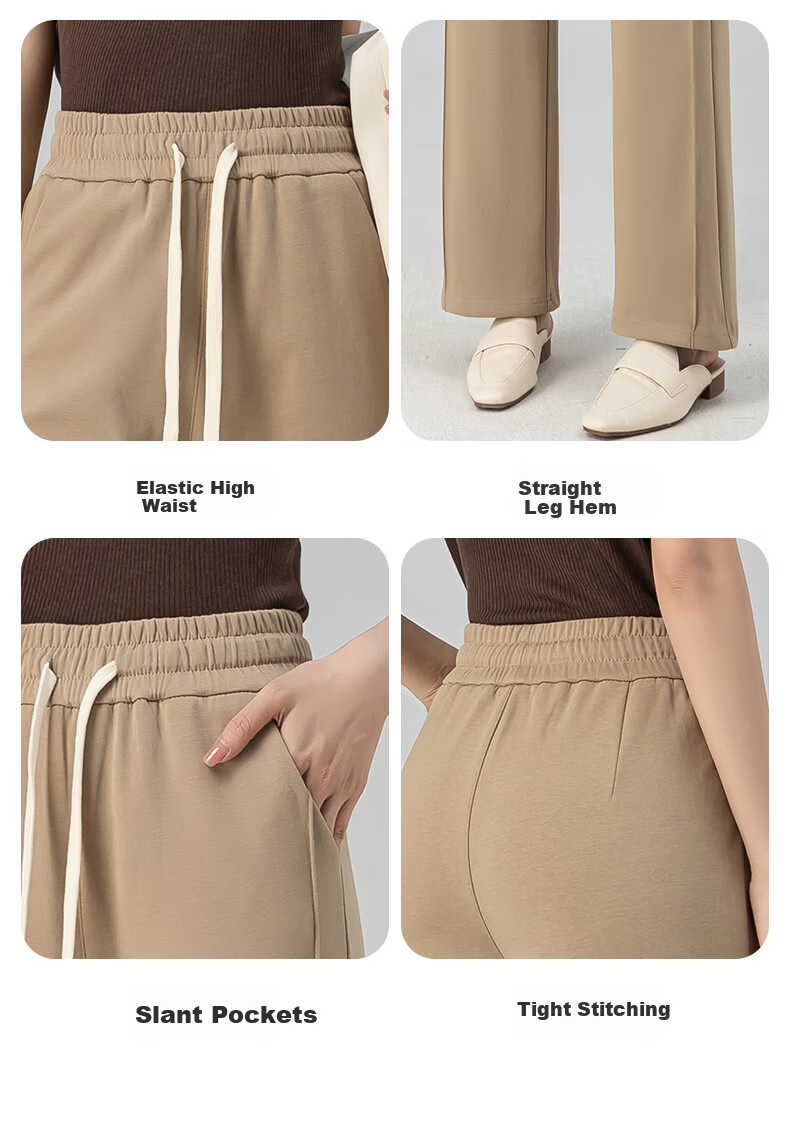 Borui Black Narrow Wide-Leg Pants for Women 2026 Spring High-Waist Casual Slimming Draped Cotton Straight-Leg Trousers 13