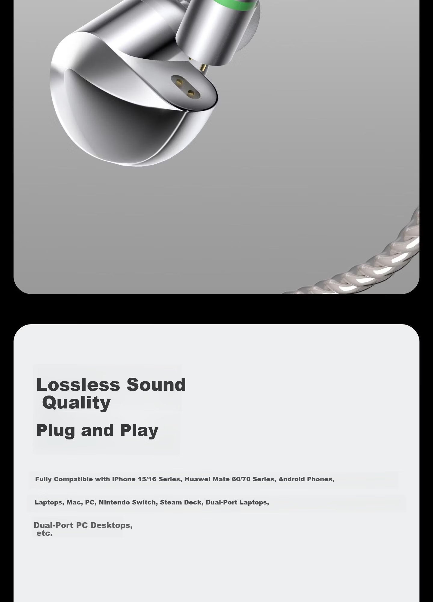 HP Prelude In-Ear HIFI Wired Music Earphones Professional Sound Positioning FPS Gaming Earbuds Detachable Cable Type-C Black 8