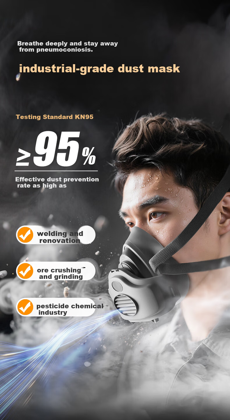 Henghui Dustproof Mask Industrial Heavy Dust Smoke Respirator Protective Silicone Mask for Coal Mining Grinding Renovation Spray Painting [1 Piece] DM15 2