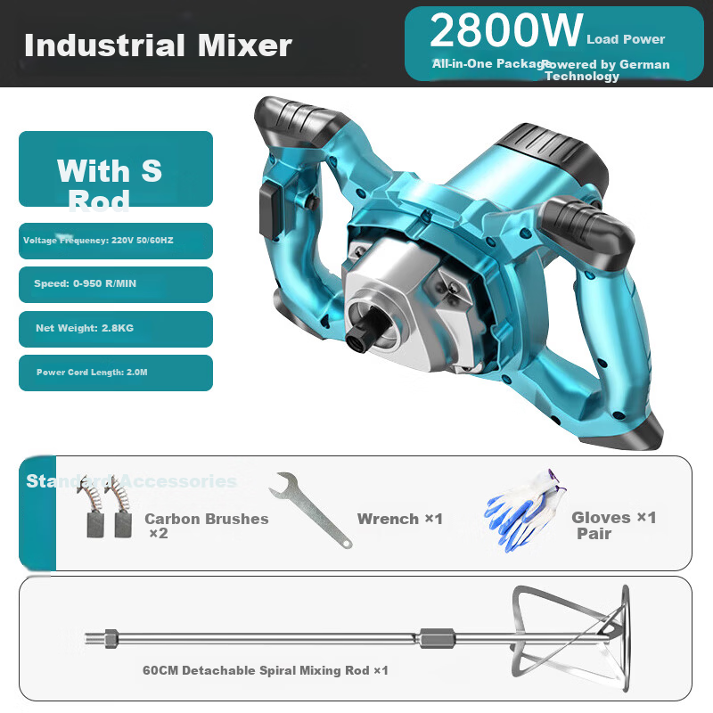 Milade High-Power Electric Mixer for Putty Powder, Cement Mortar, Paint, and Dough Mixing