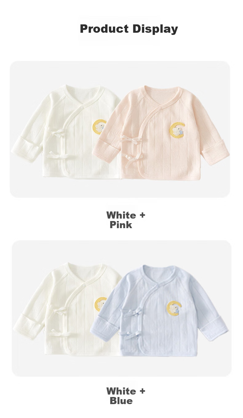 Aibaoshi Baby Clothes Spring And Autumn Pure Cotton Newborn Half-Back Shirt, Infant Monk Outfit 2-Piece Set White + Pink Size 52 T193 19