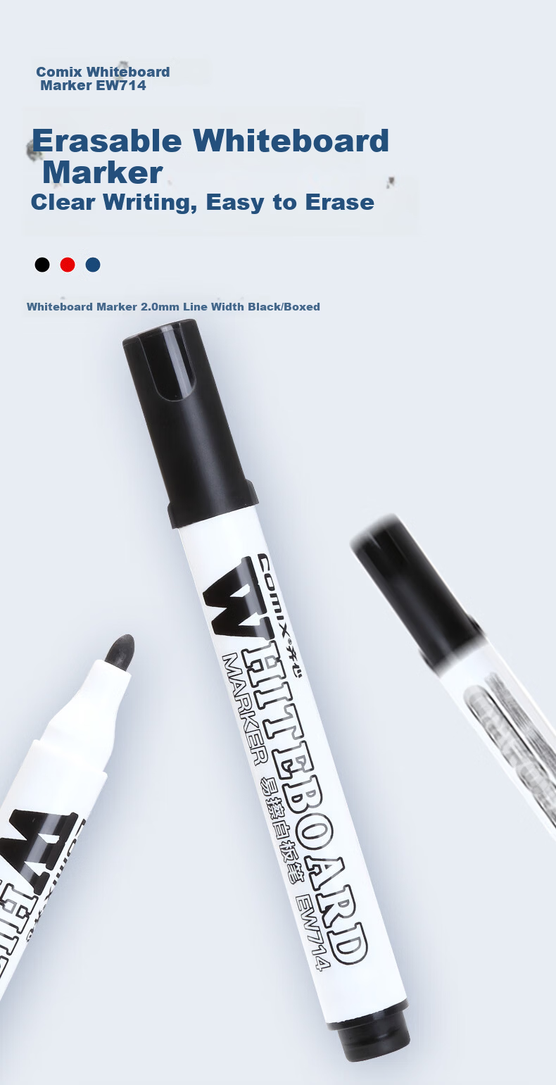 COMIX Office Meeting Erasable Whiteboard Markers Set of 4 (2 Black, 1 Red, 1 Blue) Office Stationery Durable Wear-Resistant for Teacher Training And Teaching K7014 1