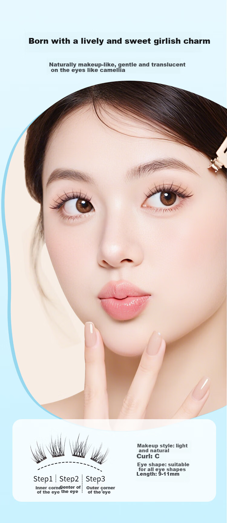 Meifuyu Glue-Free False Eyelashes Lively Camellia 120 Clusters Natural Self-Adhesive Eyelashes for Beginners MF8039 10