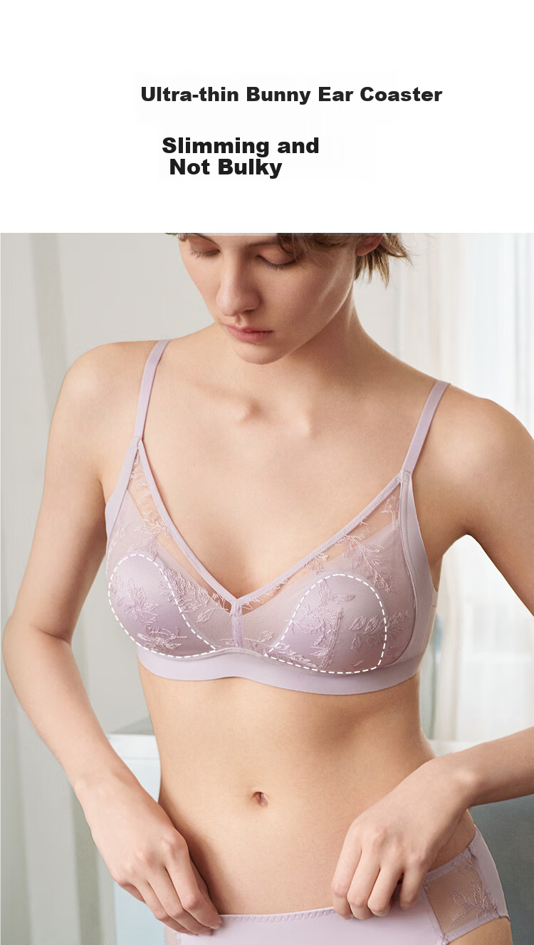 Ubras Yu Shuxin Sunlight Vanilla Lace Bunny Ear Cup Large Bust Minimizing Wireless Bra Mother's Day Edition 9