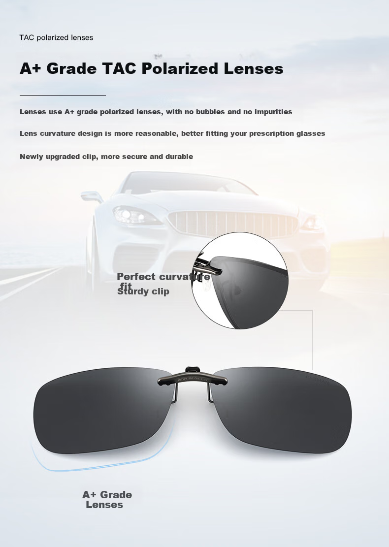CAXMAN Clip-On Polarized Prescription Sunglasses for Men and Women, Lightweight Square Driving Glasses, UV Protection and Sunshade 7