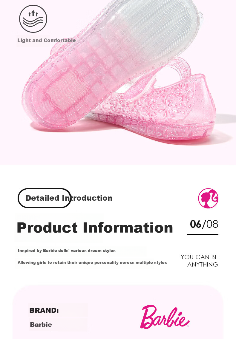 Barbie Kids Girls Summer Closed-Toe Jelly Sandals Water Crystal Princess Fashion DA7254 Gradient Pink Size 25 9