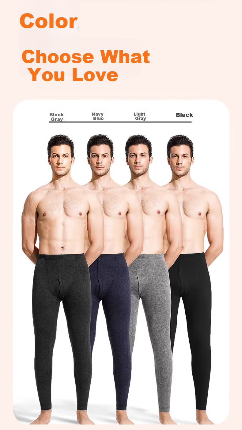 LangSha Men's Thermal Pants Thickened Wool Knee Protection Fleece Lined Leggings Plus Size Autumn Winter Cotton Pants 19