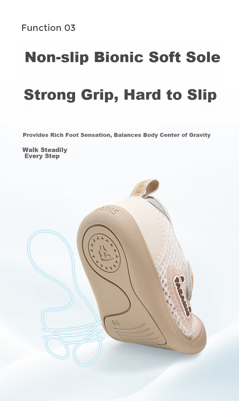 TARANIS Spring Baby Soft Sole Prewalker Shoes Unisex Anti-Slip Functional Shoes White/Apricot Size 19 2