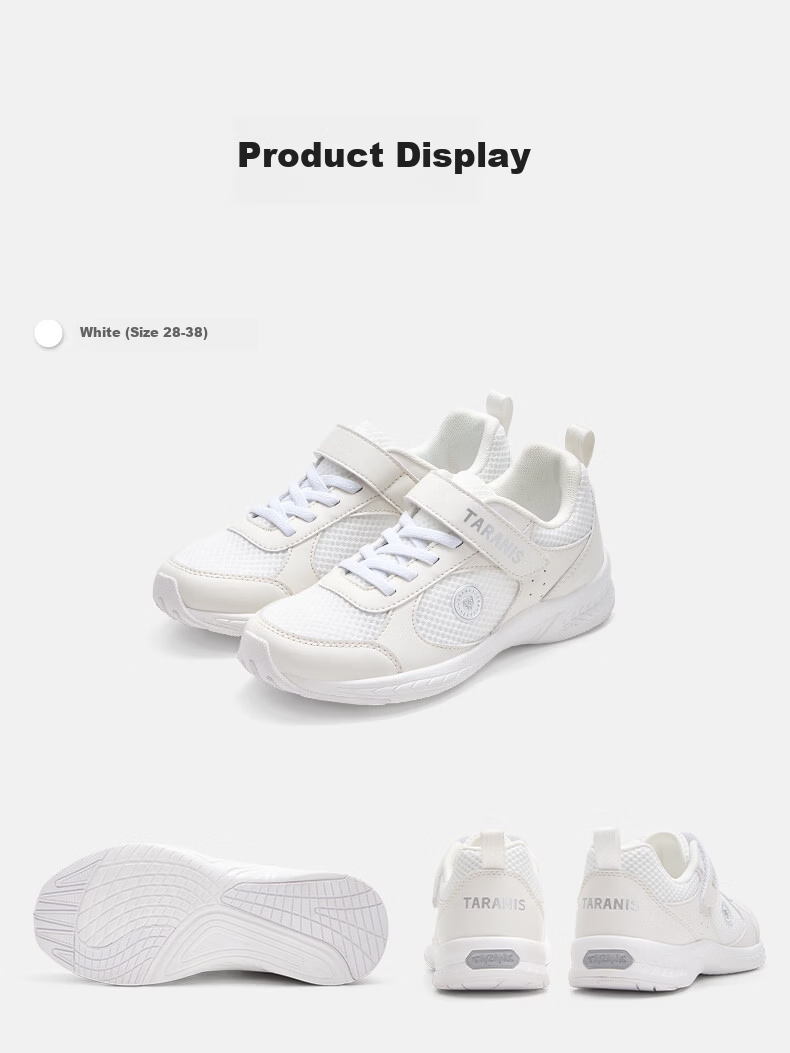 TARANIS Spring Summer Kids Sports Shoes Boys Girls School Training Breathable Lightweight Cushioning Running White Sneakers Size 36 12