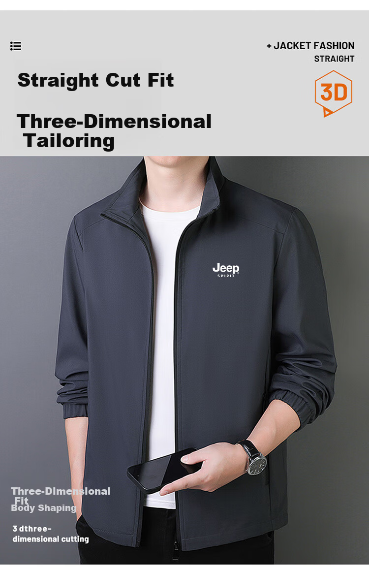 JEEP SPIRIT Men's Autumn Winter Fleece-Lined Casual Stand Collar Jacket Dark Blue Fleece-Lined 2XL 3