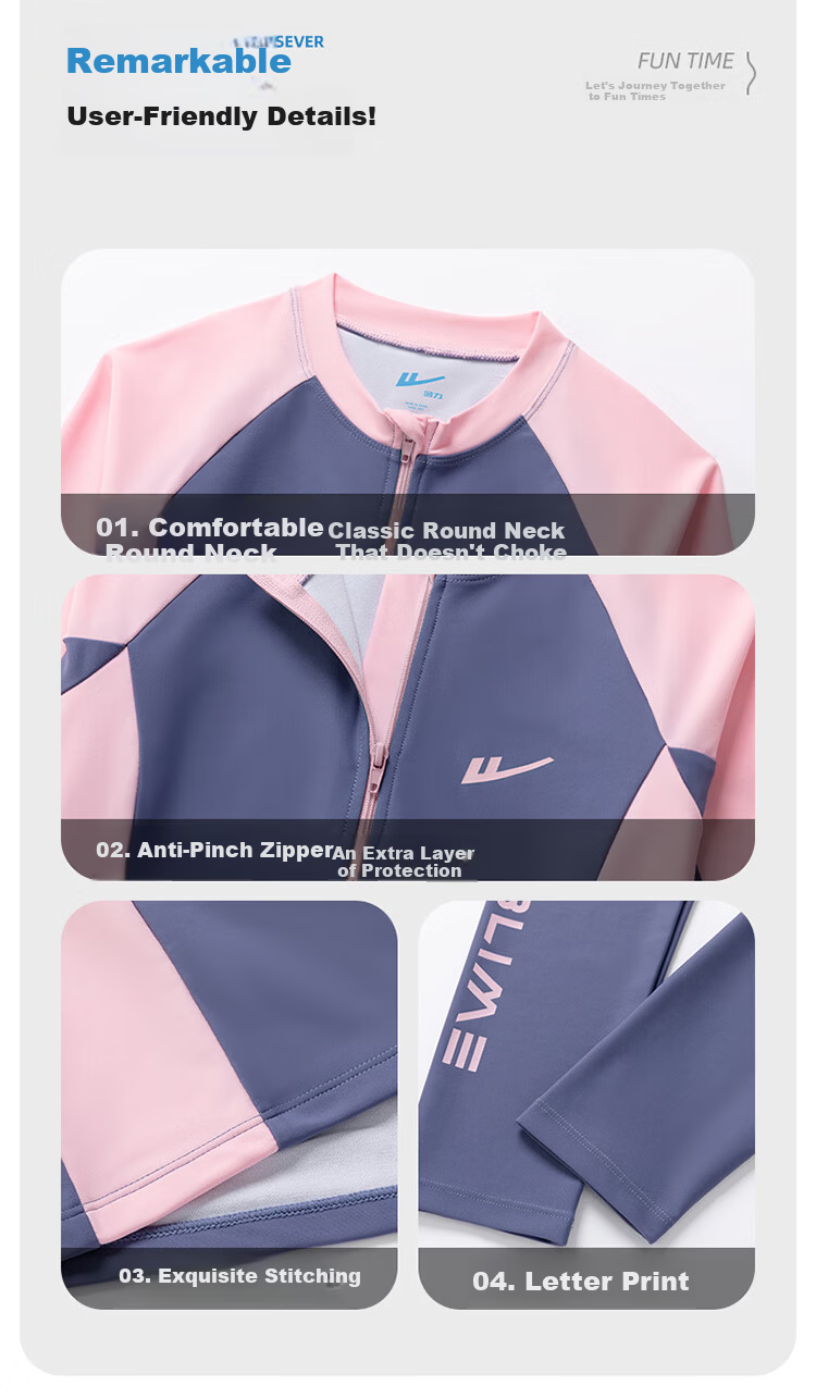 Warrior Children's Two-Piece Long Sleeve Long Pants Swimsuit for Older Kids Hot Spring Girls Swimsuit 36135H2K Pink Blue Size 120 6