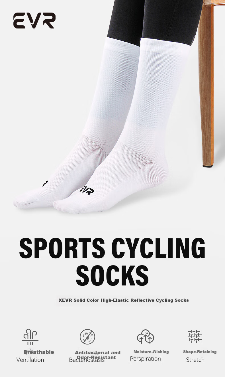 EVR All-Season Cycling Socks Unisex 7A Antibacterial Quick-Dry Breathable Sweat-Wicking L Black 1