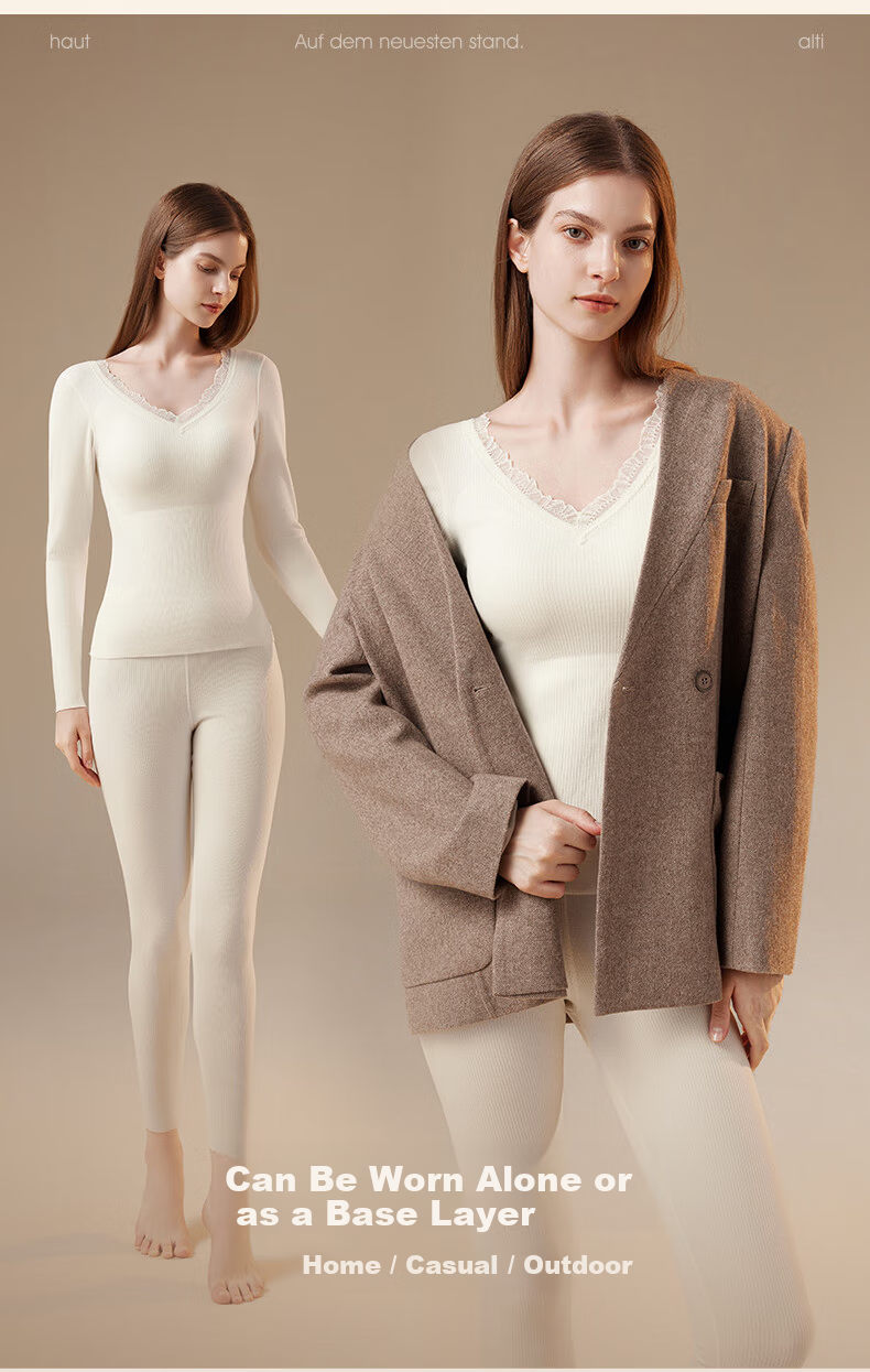 MiiOW Women's Thermal Underwear Set with Heat Retention, Built-in Chest Pad, Seamless, Bra-Free Autumn Top and Bottom, 2025 New Release 8