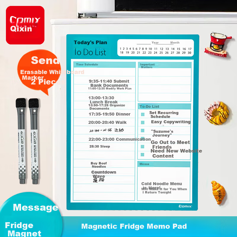 COMIX Refrigerator Magnet Message Board Magnetic Memo Board Home Study Magnetic Schedule Erasable Whiteboard Daily Important Events Memo Board DS-829