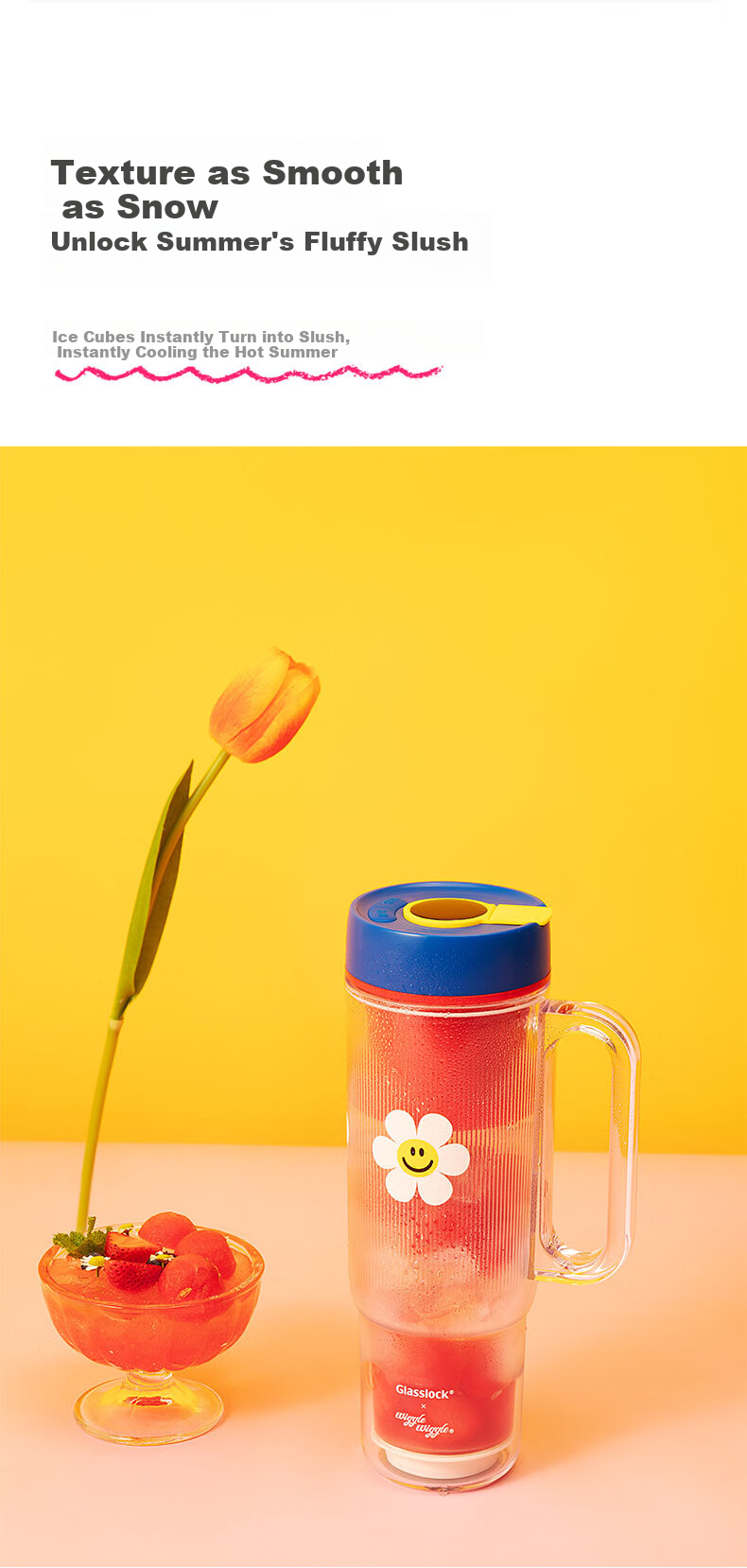 GLASSLOCK GAILANG & WiggleWiggle Collaboration Juicer Cup Ice Tumbler Car Portable Juicer Glass Juice Cup 12-Blade 304 Stainless Steel Ice Crusher 6