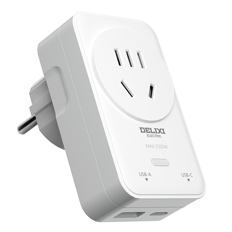 DELIXI European Standard Travel Socket/Adapter Plug/USB Socket Converter Multi-Port 1A1C for Germany, France, South Korea, Finland, Iceland, Sweden, Spain and Other Regions