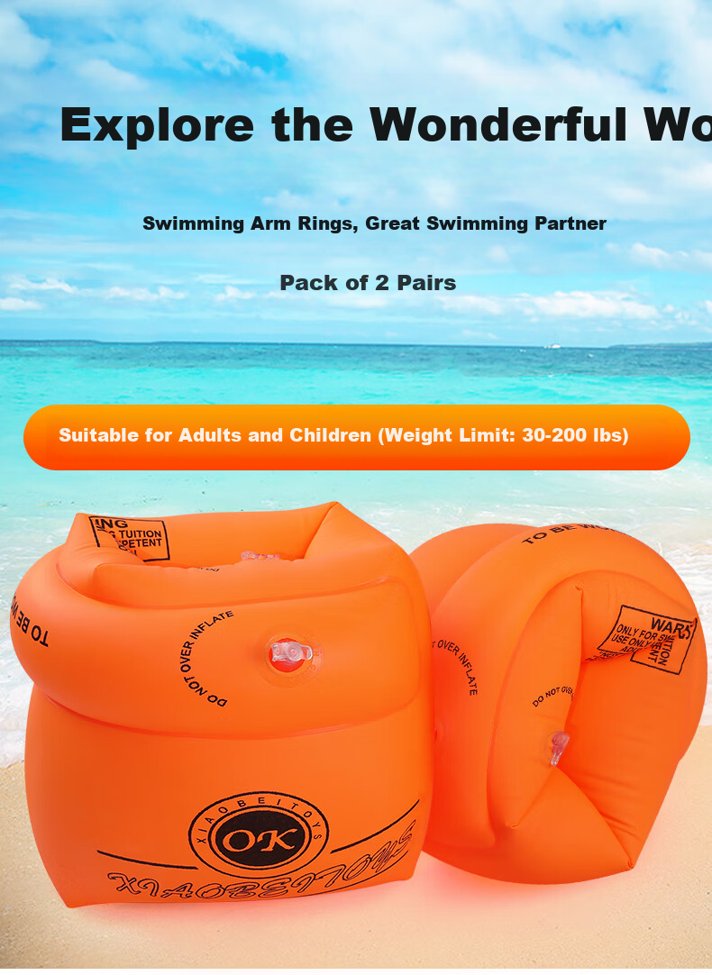 Adandyish Adult and Kids Arm Floaties Swimming Double Airbag Safety Inflatable Buoyancy Float Orange 2