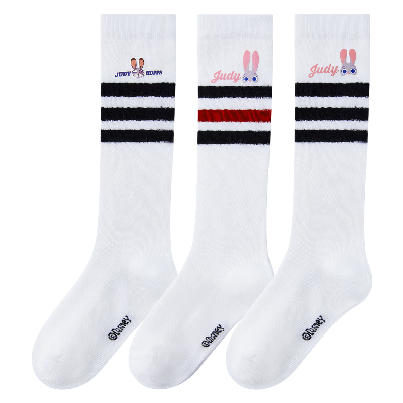 Disney Long Tube Socks 26 Summer Girls Fashion Colorblock Striped Calf Socks Judy Mesh Socks Class A Student Socks 3 Pairs S