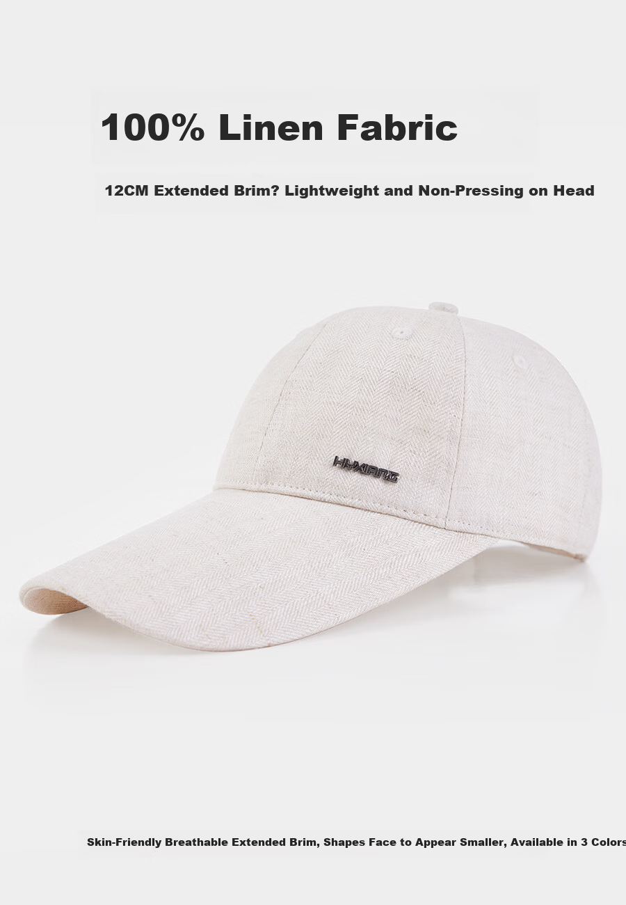Hengyuanxiang Linen Baseball Cap Men's Summer Thin Breathable Sunshade Long Brim Large Head Circumference Dad Duckbill Hat Father's Day Gift 1
