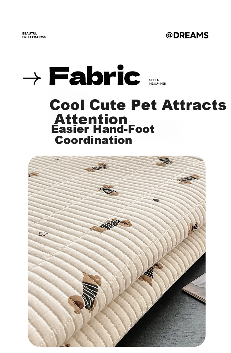 MUJI A-Class Cotton Quilt-Backed Double Bed Sheet Cover 200x220cm Striped Dog Pattern 3