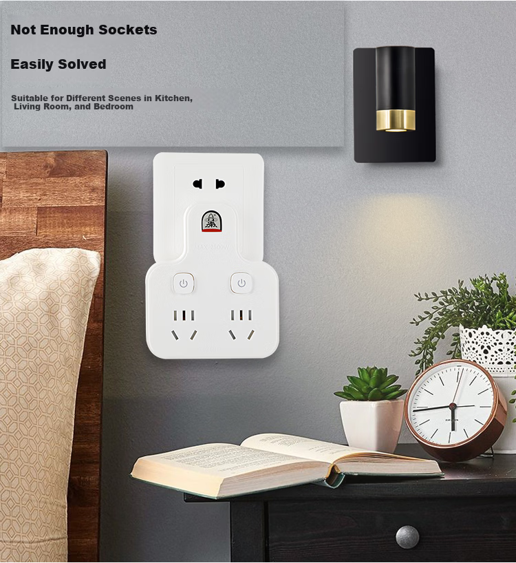Bullet Head 1-to-2 Socket/Separate Control Switch/1-to-Multiple Power Converter/Pin-Shaped Adapter/2-Outlet Wireless Socket/Power Strip TS-555DK 6