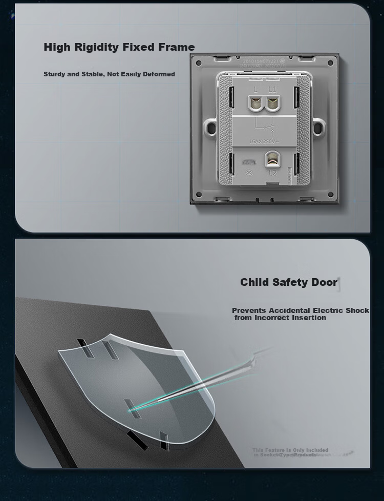BULL Switch Socket G57 Butterfly Ultra-thin Switch 10A Angled Five-hole Panel 10-Pack Set G57Z223A Ink Cloud Gray 2