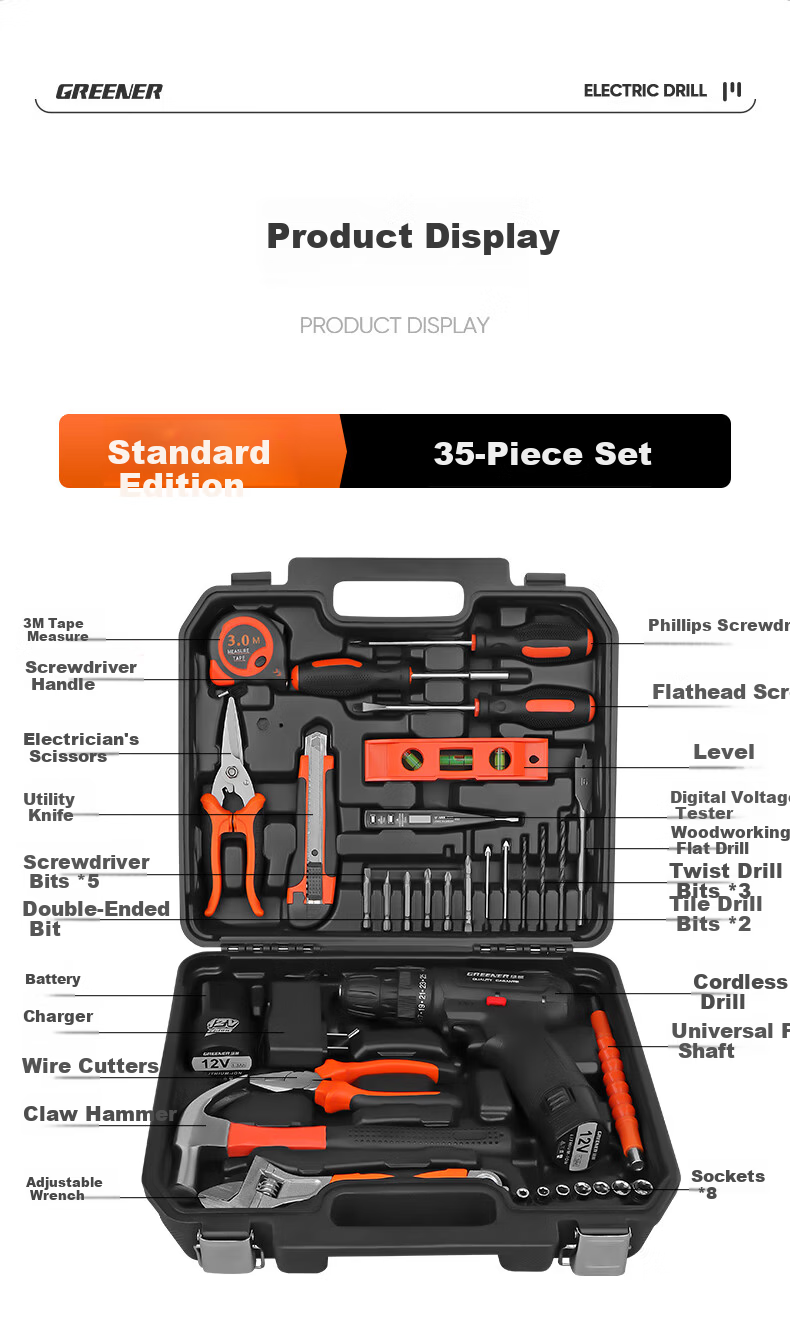 GREENER Brushless Drill Multi-Function Tool Kit Repair Set, 21V Brushless Dual-Speed Drill, 112 Pieces 5