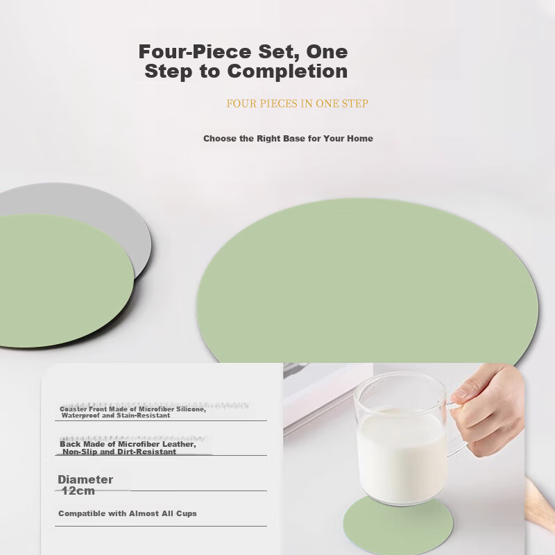 Gusi Tea Coaster Heat Insulation Absorbent Coffee Cup Mat Anti-Scald Bowl Mat Green/Gray Diameter 12cm (4 Pieces)