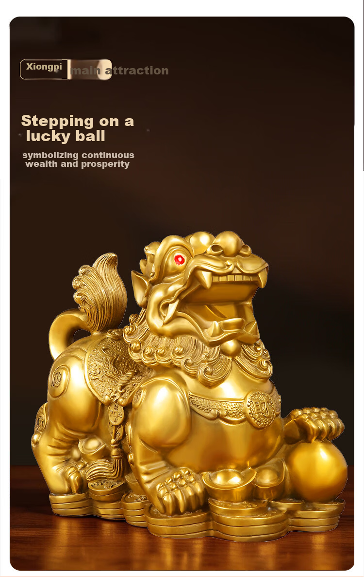 Bin Yue Brass Pixiu Figurines Male and Female Pair Large Treasure Bowl Set Home Living Room Entryway Housewarming Gift 12