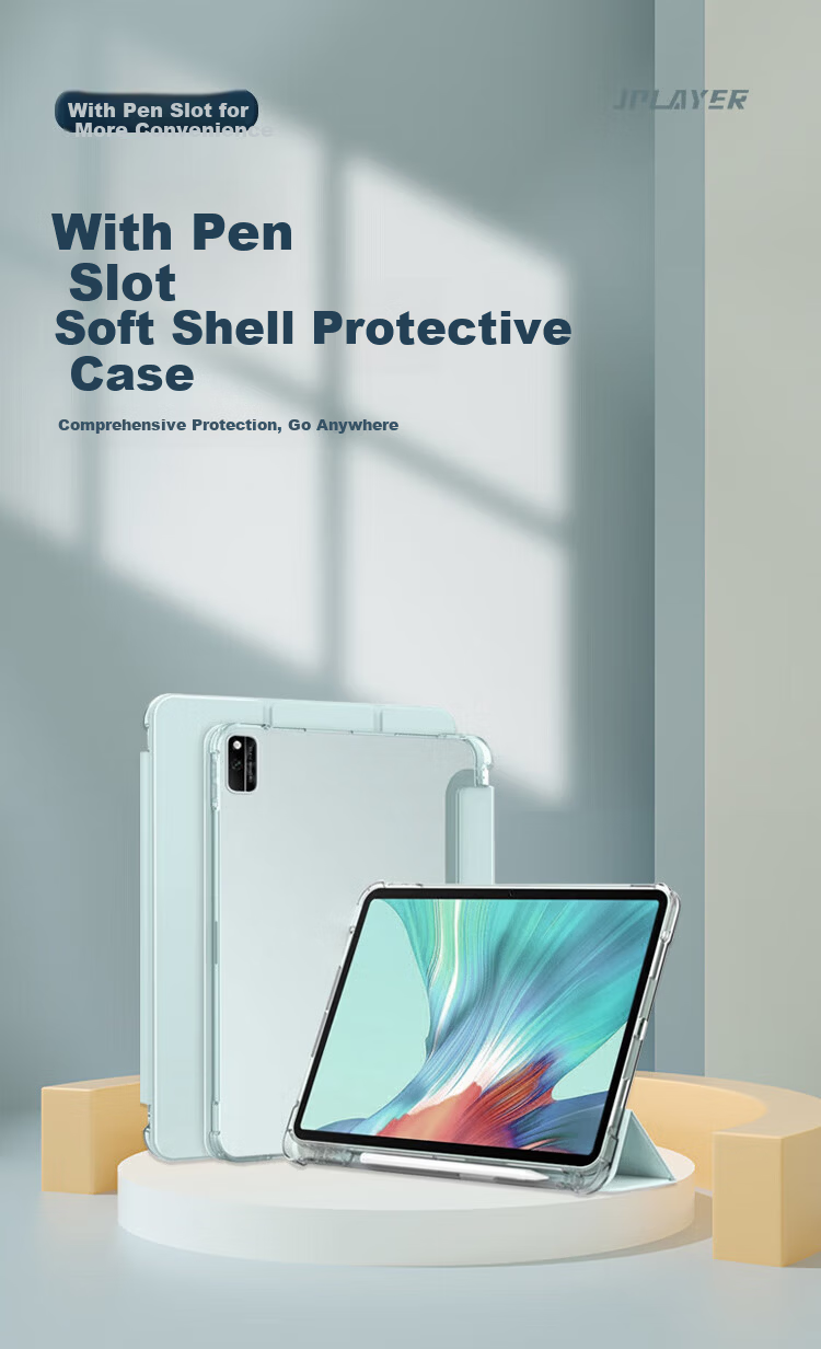 JPLAYER Apple iPad Pro 12.9 Inch Case 2022/2021/2020 Smart Sleep Protective Cover Tri-Fold Stand Full Protection Lightweight with Pen Slot Shockproof TPU Light Green 1