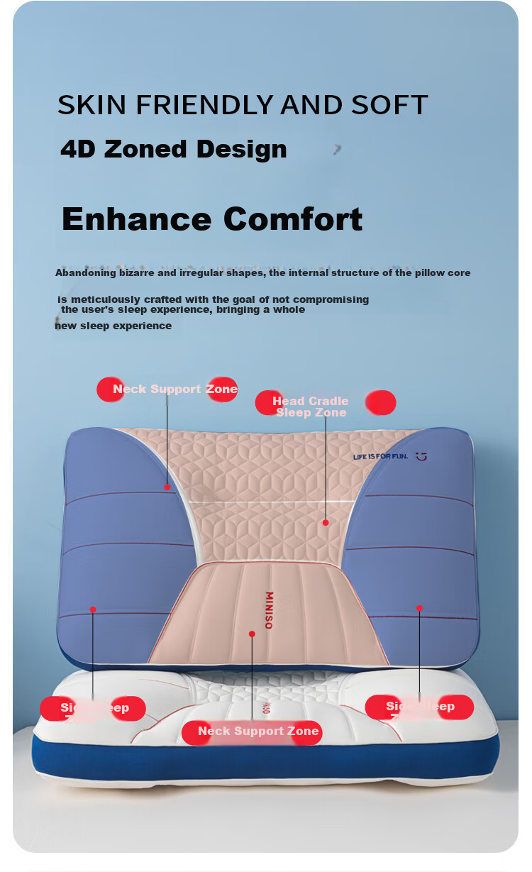MINISO Natural Antibacterial Neck Support Pillow Ergonomic Cervical Pillow Core for Deep Sleep Pair 5
