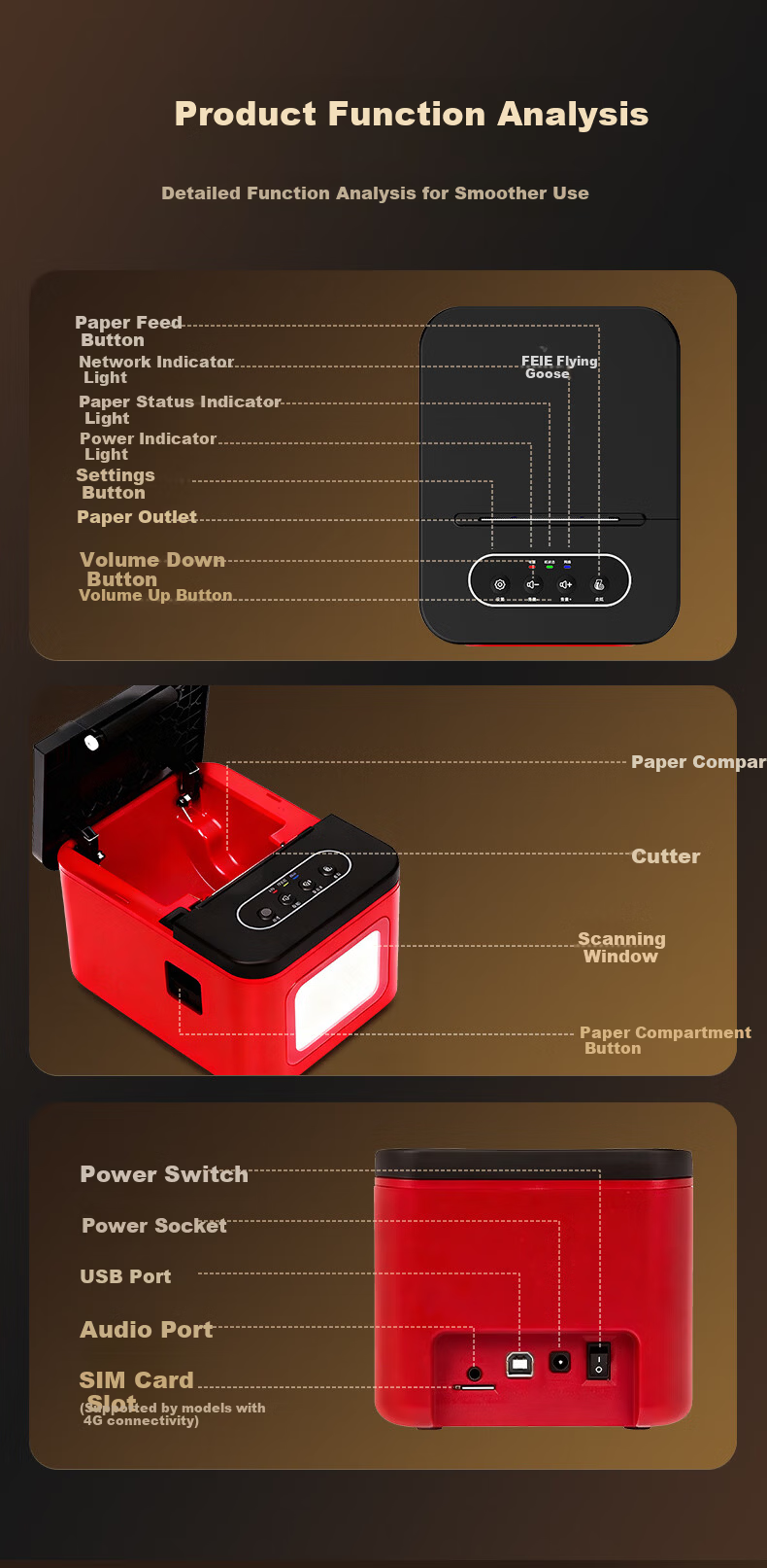 Fei Goose [Supports JD Takeout] Fully Automatic Order Receiving and Printing All-in-One 58mm Thermal Cloud Printer for Meituan and Ele.me Kitchen Front Desk 13