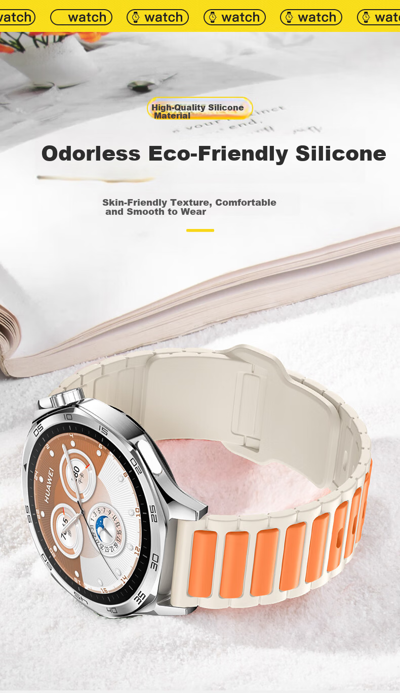 Weiqiantu Compatible Huawei Watch Band for Watch 3/4 Pro/Watch GT4/GT3/2, High-Grade Silicone Pin Buckle Strap with Herringbone Texture, 42/43mm Dial, Shimmering Purple 2