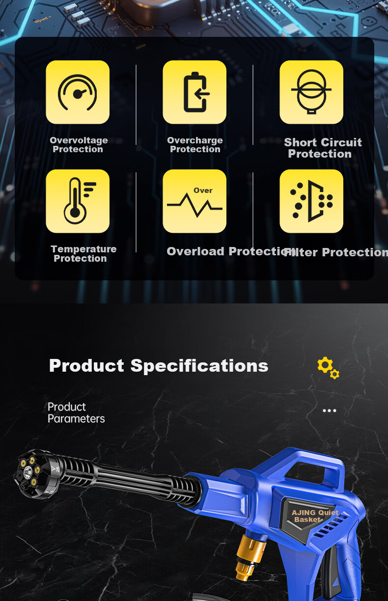 Quiet Bear Wireless Car Washer Lithium Battery High-Pressure Electric Water Gun Household Small Multifunctional Rechargeable Car Cleaning Machine 5