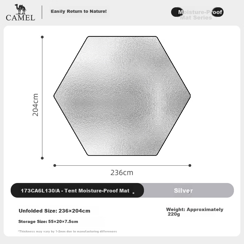 CAMEL Outdoor Camping Moisture-Proof Mat Portable Picnic Blanket Ground Mat Seat Cushion Festival Beach Mat Thickened Silver Ground Sheet