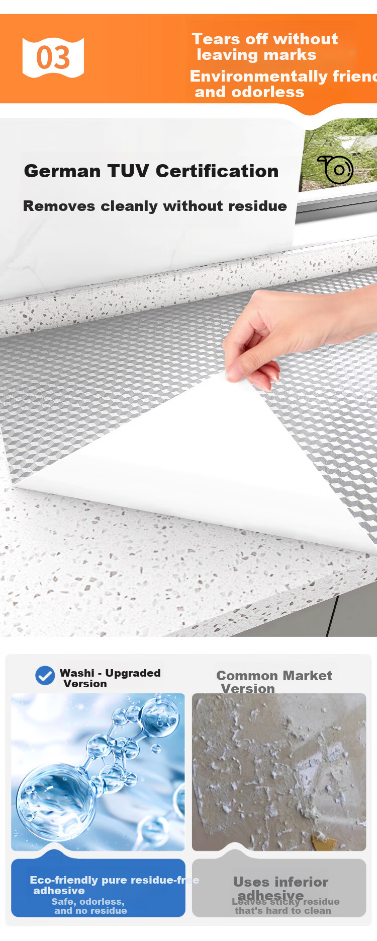 Washi Cabinet Oil-Proof Sticker High-Temperature Resistant Kitchen Stove Waterproof Aluminum Foil Self-Adhesive Thickened Orange Peel Texture 10*0.6m 12