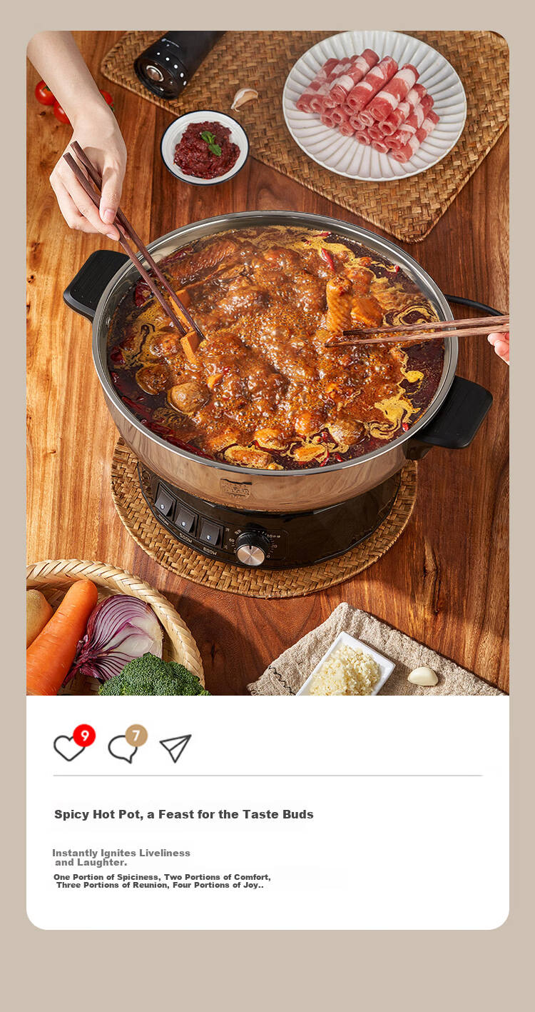 MeiLing Electric Frying Pan New Generation Healthy Large Capacity 304 Stainless Steel Electric Steamer Electric Cooker Stew Steam Cook Non-Stick Multifunctional All-in-One Electric Pot Multi-Purpose E 22