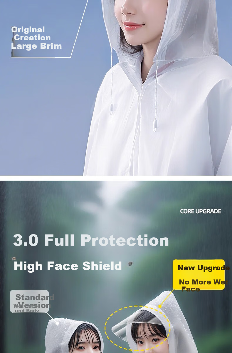 Jiajialin Disposable Portable Raincoat for Adults Outdoor Travel Mountaineering Long Rain Poncho Full Body Stormproof White+Gray 2 Pieces 2