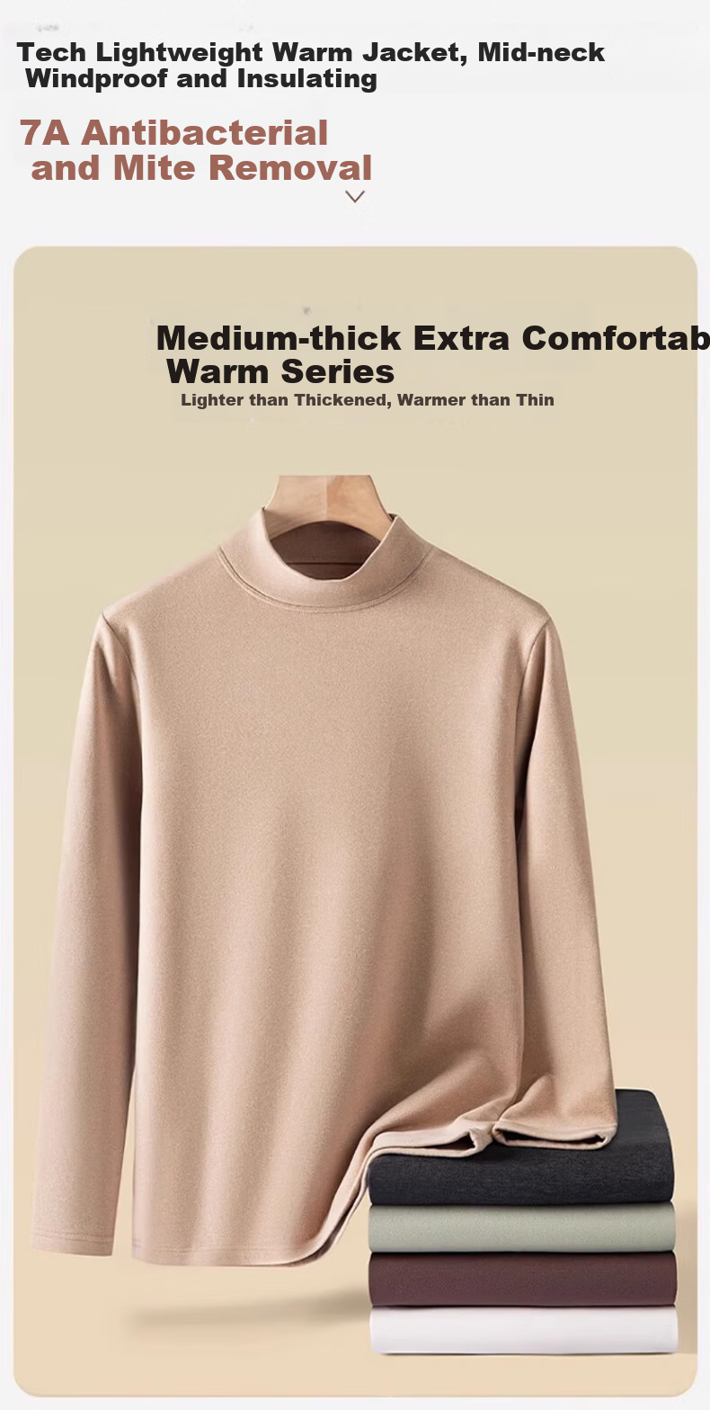 LangSha Thermal Fleece Half Turtleneck Base Layer Shirt【2025 Autumn/Winter New】Antibacterial Men's Thickened Fleece Lined Autumn Wear 5