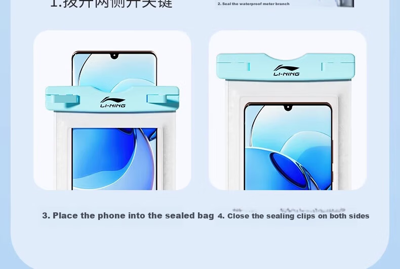 LI-NING Waterproof Touchscreen Phone Pouch Swimming Dustproof Protective Underwater Shooting Case 26