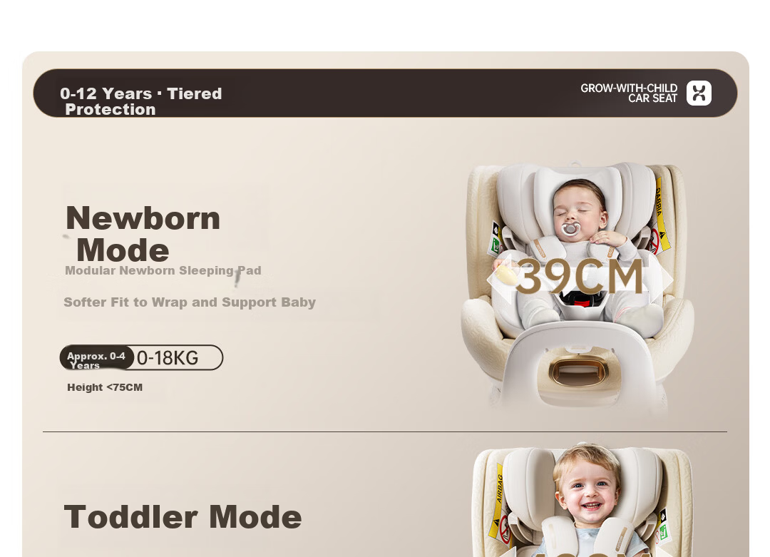 Hakada Child Safety Car Seat Infant 0-12 Years Baby Reclining Ventilated Heated Misty Milk Coffee 4