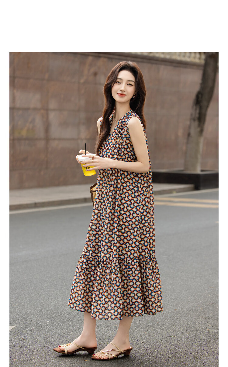 Demana Sweet Urban Summer Lazy V-Neck Chiffon Sleeveless Loose Slim A-Line Dress for Petite Women 13