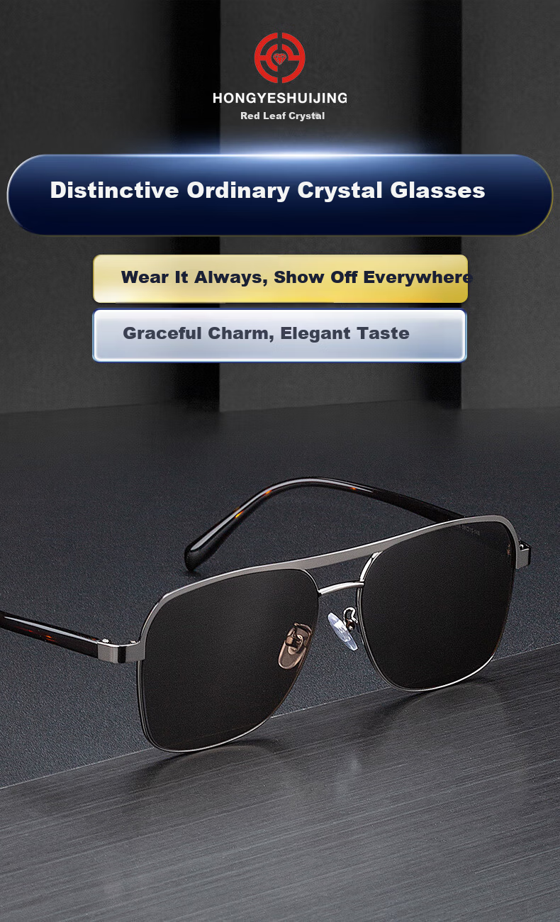 HONGYE Men's Crystal Large Frame Sunglasses Classic Aviator Driving Anti-Glare Outdoor Protective Eyewear for Middle-aged and Elderly 4