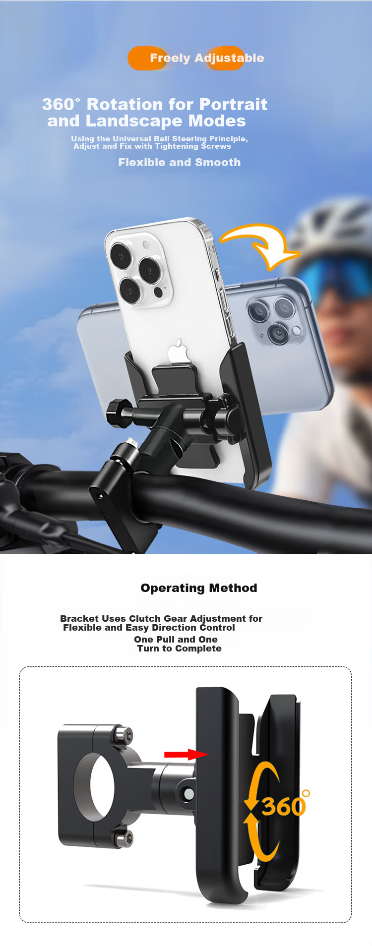 BZBC Aluminum Alloy Phone Holder for Electric Motorcycle, Electric Bicycle, Delivery Rider Shockproof Navigation Mount, Mountain Bike and Road Bike Handlebar Phone Mount 5