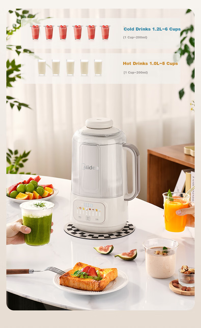Midea Soy Milk Blender 1.2L Large Capacity for 2-5 People, Soundproof Cover, Fully Automatic, No Cooking, No Washing, New Multifunctional Juicer and Food Processor X99 21