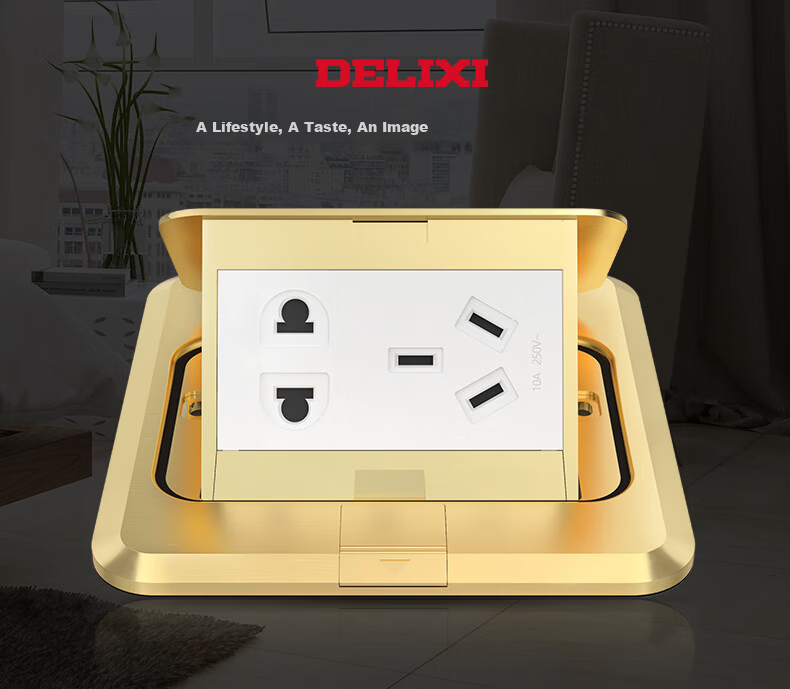 DELIXI Silver Five-Hole Copper Ground Floor Socket with Flip Waterproof Cover and Concealed Box DCT-F120/FYZS 19