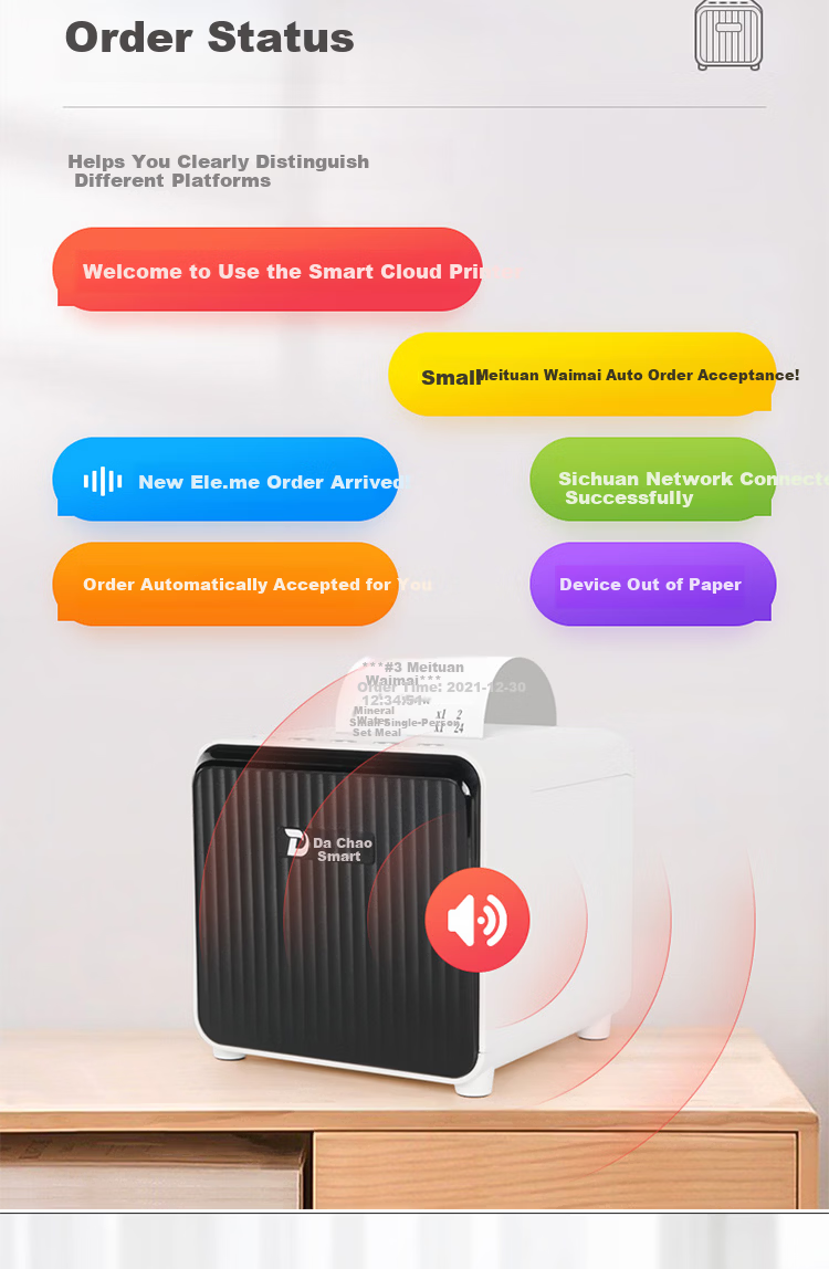 Daqu Smart Takeout Printer Meituan JD Douyin Eleme Taoshangou Seconds Delivery Fully Automatic Order Receipt Bluetooth Wireless Cloud Printer P7 WIFI White 9