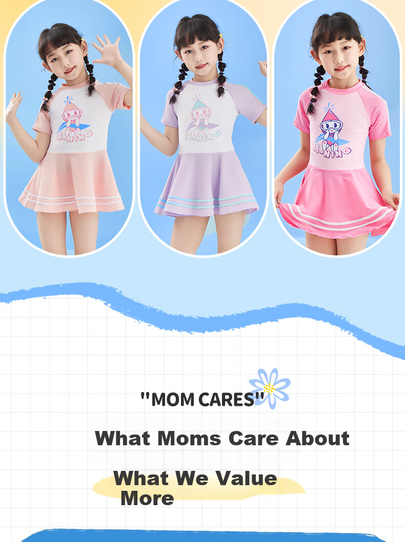 Li-Ning Children's Swimsuit, One-Piece Dress Style for Girls, Comfortable Square-Leg Design, Quick-Drying, Suitable for Swimming, Beach, And Hot Springs 3
